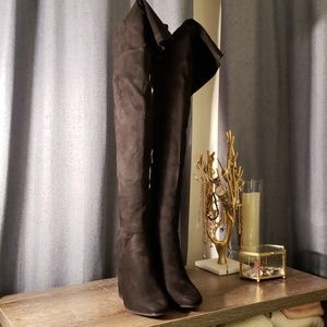 Womens OTK Vegan Suede Block Heel Rubber Sole Boot